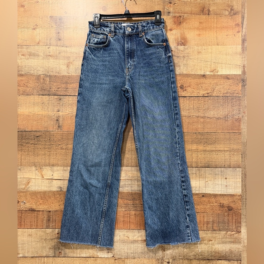 Zara Medium Blue High-Rise Wide-Leg Jeans Size 2